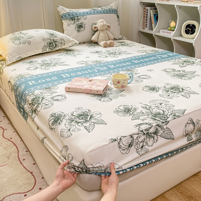 91家纺网 家纺一手货源 找家纺 红日子 2025新款生态斜纹植物羊绒单床笠磨毛床笠三件套 浓情花韵