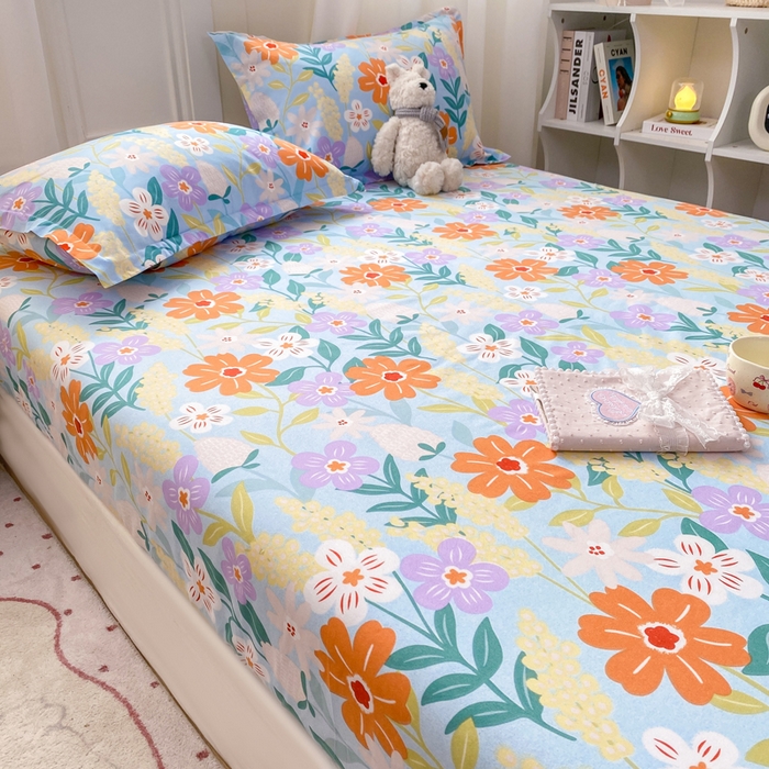 91家纺网 家纺一手货源 找家纺 红日子 2025新款生态斜纹植物羊绒单床笠磨毛床笠三件套 秋风似锦