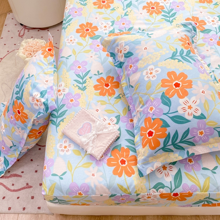 91家纺网 家纺一手货源 找家纺 红日子 2025新款生态斜纹植物羊绒单床笠磨毛床笠三件套 秋风似锦