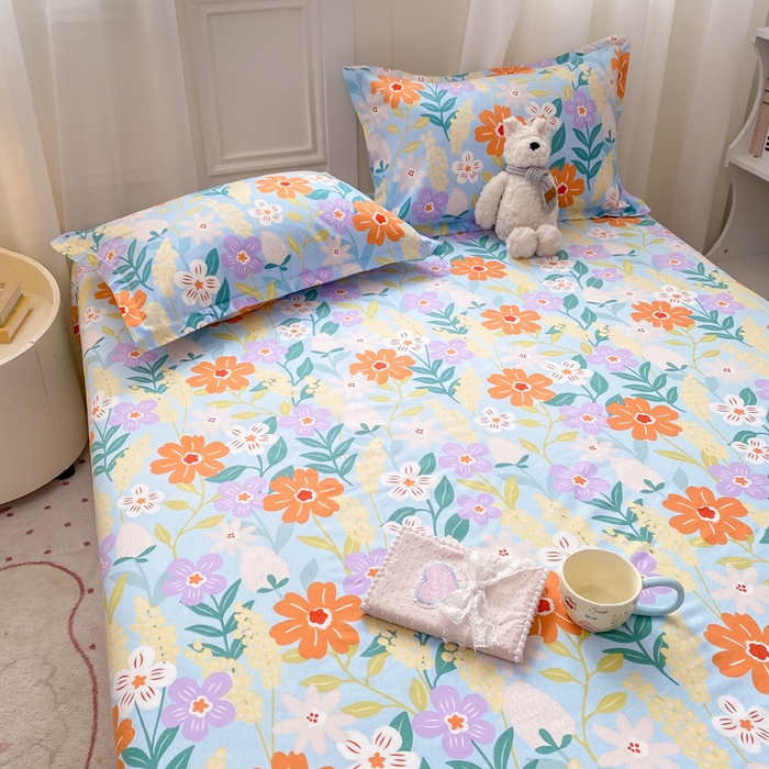 91家纺网 家纺一手货源 找家纺 红日子 2025新款生态斜纹植物羊绒单床笠磨毛床笠三件套 秋风似锦