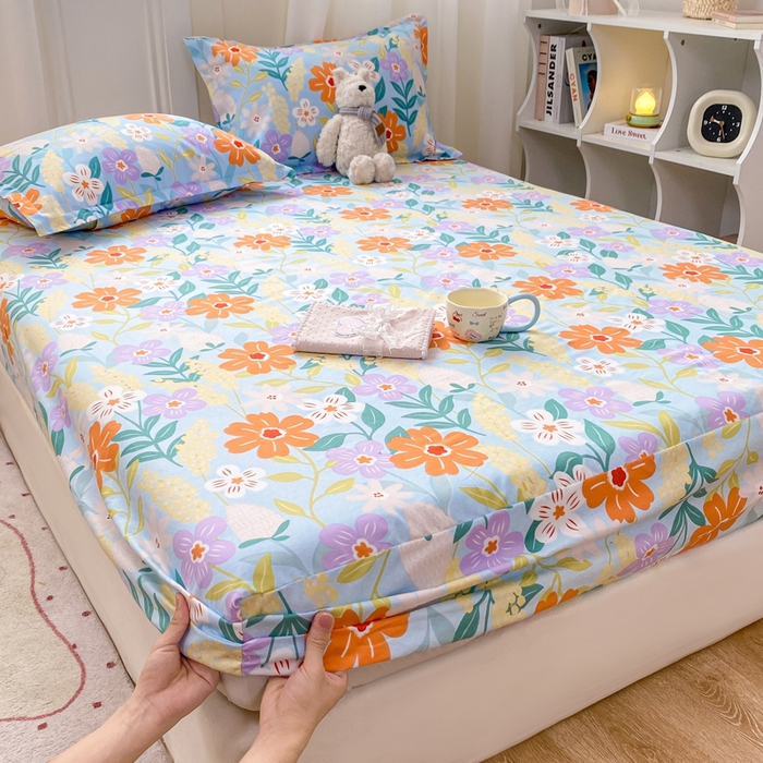 91家纺网 家纺一手货源 找家纺 红日子 2025新款生态斜纹植物羊绒单床笠磨毛床笠三件套 秋风似锦