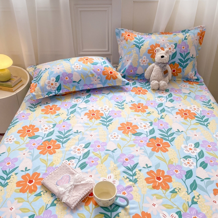 91家纺网 家纺一手货源 找家纺 红日子 2025新款生态斜纹植物羊绒单床笠磨毛床笠三件套 秋风似锦