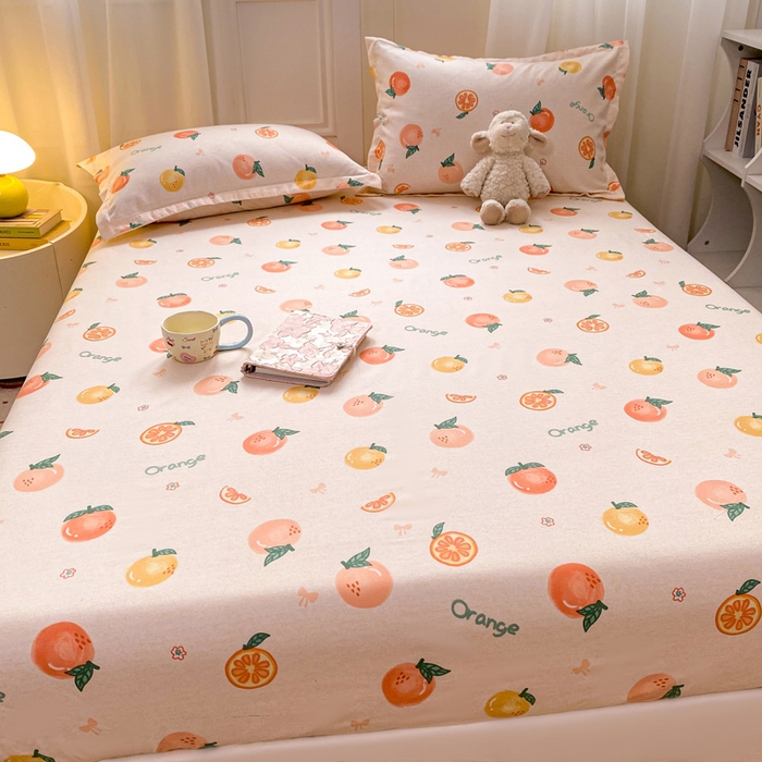 91家纺网 家纺一手货源 找家纺 红日子 2025新款生态斜纹植物羊绒单床笠磨毛床笠三件套 水果派对