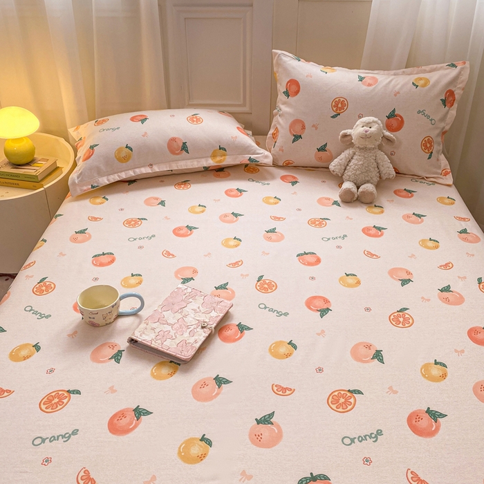 91家纺网 家纺一手货源 找家纺 红日子 2025新款生态斜纹植物羊绒单床笠磨毛床笠三件套 水果派对