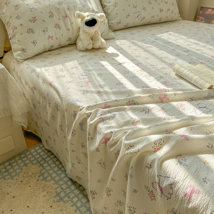 91家纺网 家纺一手货源 找家纺 花伞家居 2025新款印花双层纱单床单床笠（提供买家秀） 新气场