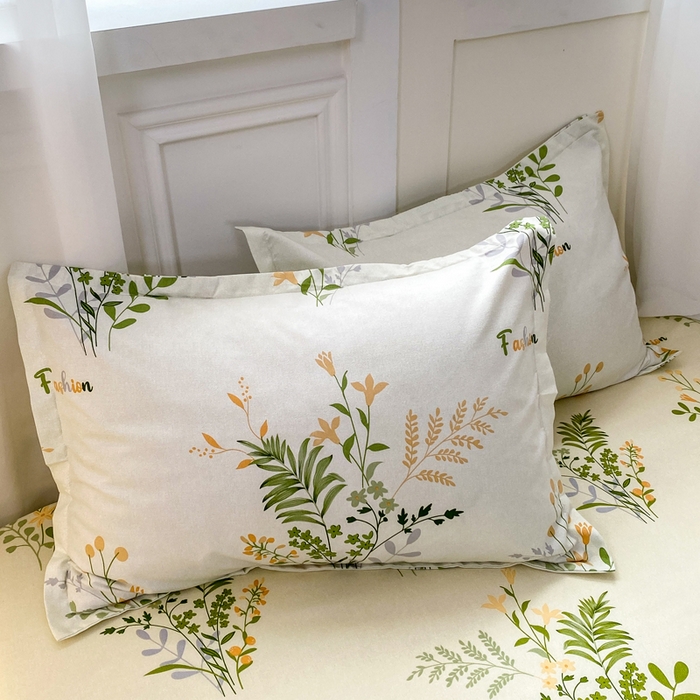 91家纺网 家纺一手货源 找家纺 红日子 2025新款生态斜纹植物羊绒单床笠磨毛床笠三件套 叶间花语