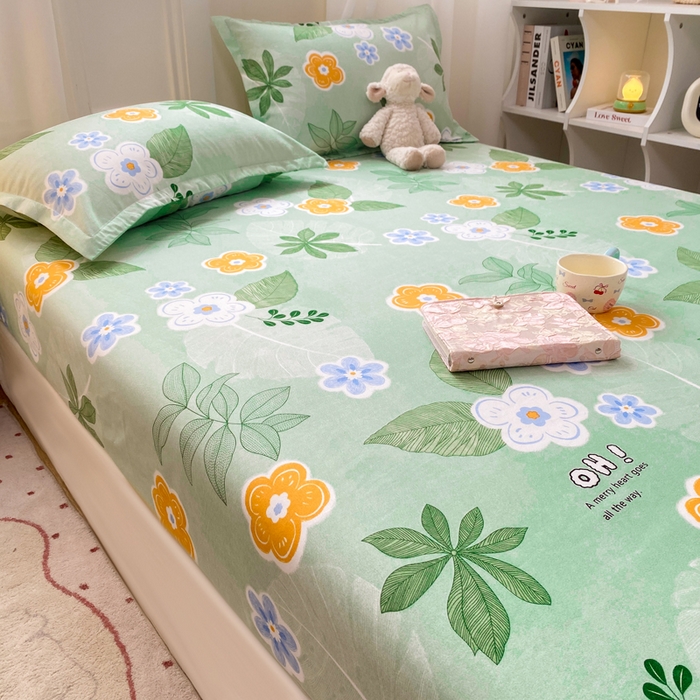 91家纺网 家纺一手货源 找家纺 红日子 2025新款生态斜纹植物羊绒单床笠磨毛床笠三件套 珍珠花语