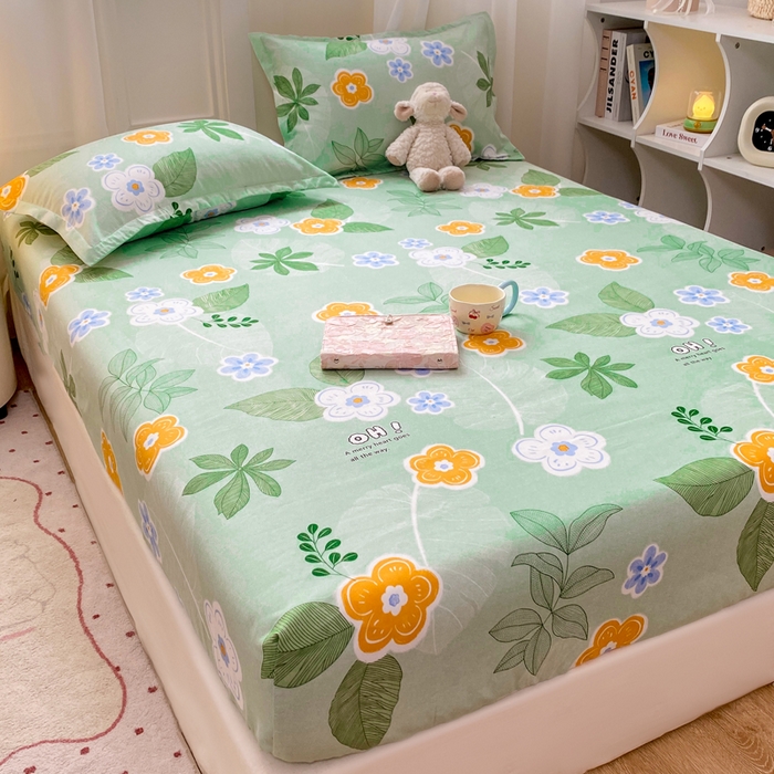 91家纺网 家纺一手货源 找家纺 红日子 2025新款生态斜纹植物羊绒单床笠磨毛床笠三件套 珍珠花语