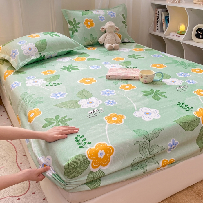 红日子 2025新款生态斜纹植物羊绒单床笠磨毛床笠三件套 珍珠花语