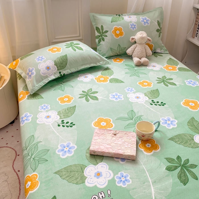 91家纺网 家纺一手货源 找家纺 红日子 2025新款生态斜纹植物羊绒单床笠磨毛床笠三件套 珍珠花语