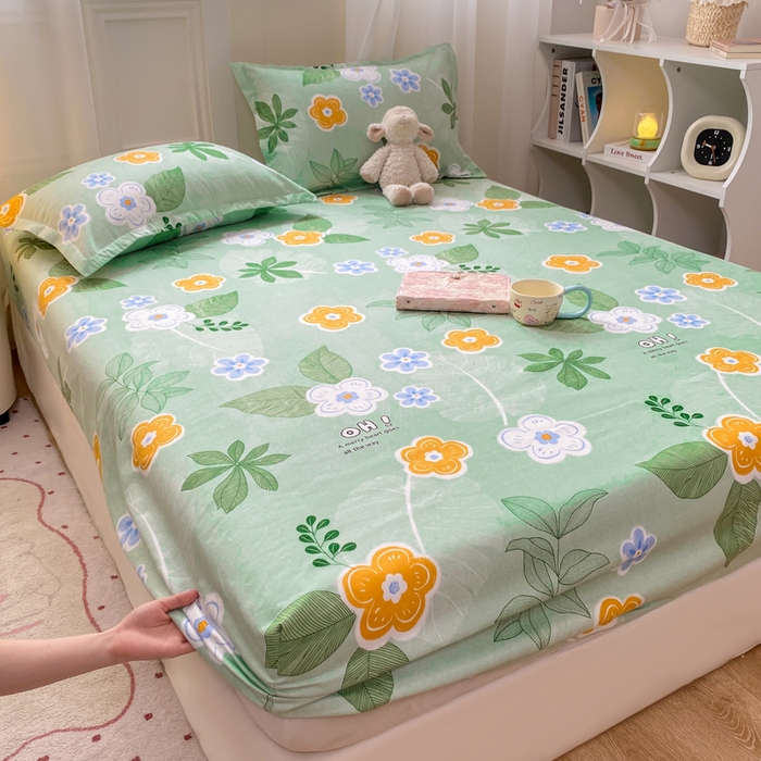 91家纺网 家纺一手货源 找家纺 红日子 2025新款生态斜纹植物羊绒单床笠磨毛床笠三件套 珍珠花语