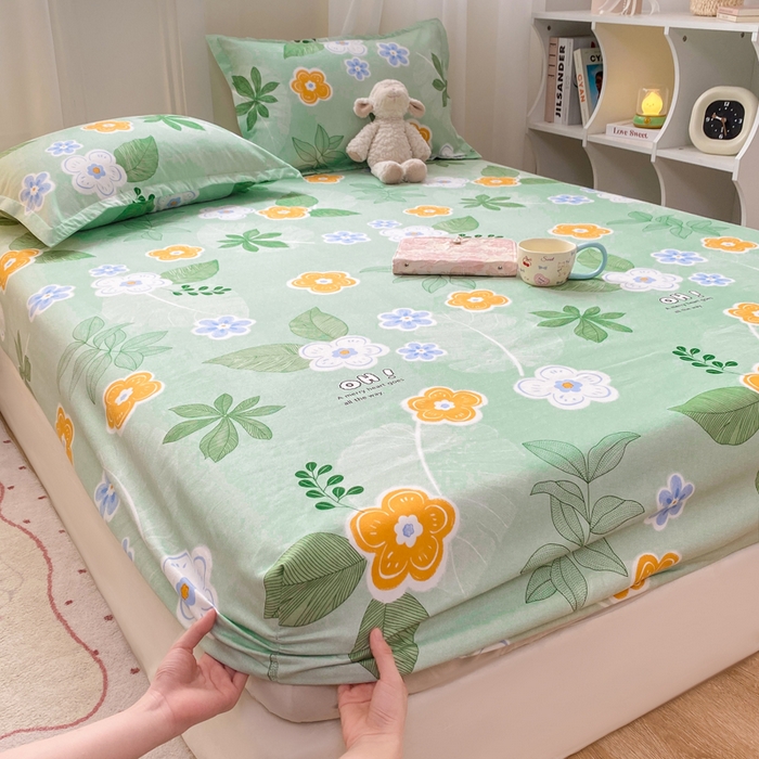 91家纺网 家纺一手货源 找家纺 红日子 2025新款生态斜纹植物羊绒单床笠磨毛床笠三件套 珍珠花语