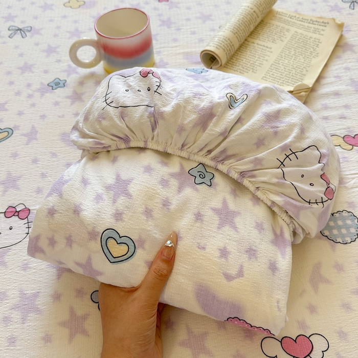 花伞家居 2025新款印花双层纱单床单床笠（提供买家秀） 星星猫