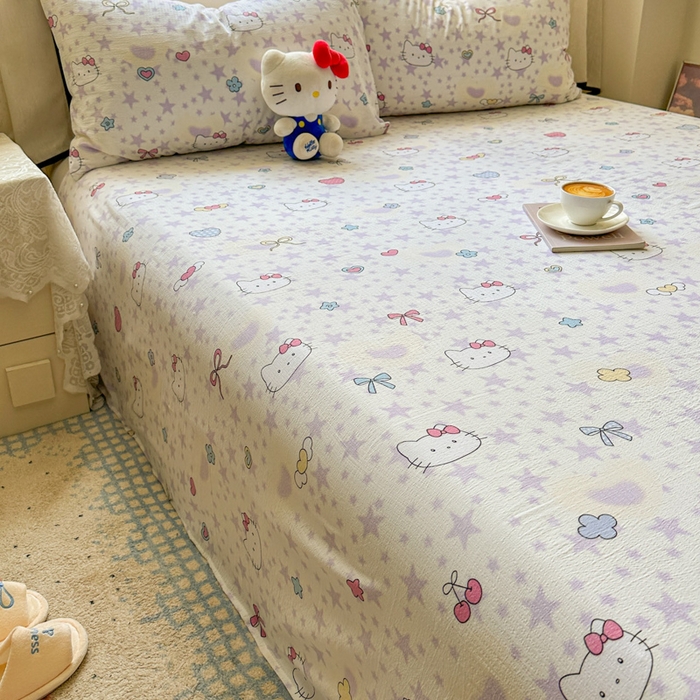 91家纺网 家纺一手货源 找家纺 花伞家居 2025新款印花双层纱单床单床笠（提供买家秀） 星星猫