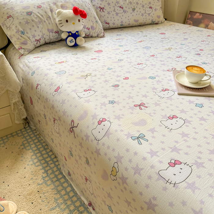 91家纺网 家纺一手货源 找家纺 花伞家居 2025新款印花双层纱单床单床笠（提供买家秀） 星星猫