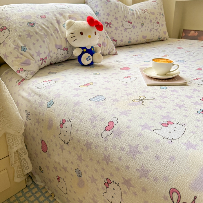 91家纺网 家纺一手货源 找家纺 花伞家居 2025新款印花双层纱单床单床笠（提供买家秀） 星星猫