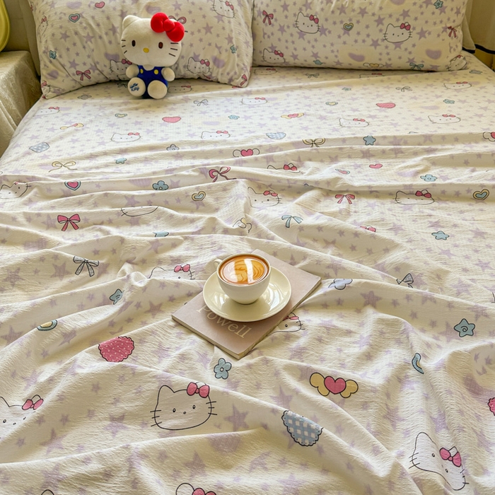 91家纺网 家纺一手货源 找家纺 花伞家居 2025新款印花双层纱单床单床笠（提供买家秀） 星星猫