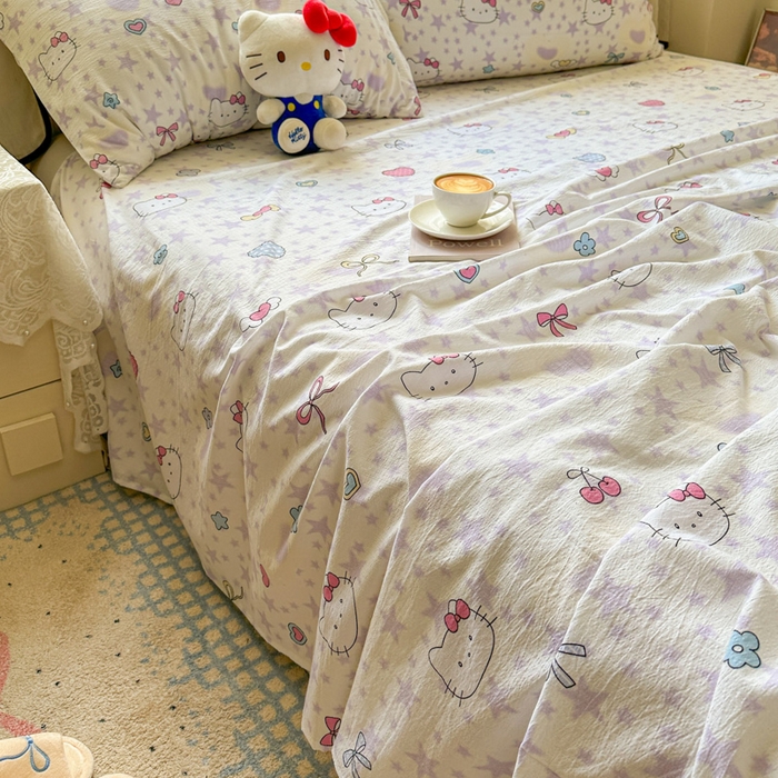 91家纺网 家纺一手货源 找家纺 花伞家居 2025新款印花双层纱单床单床笠（提供买家秀） 星星猫