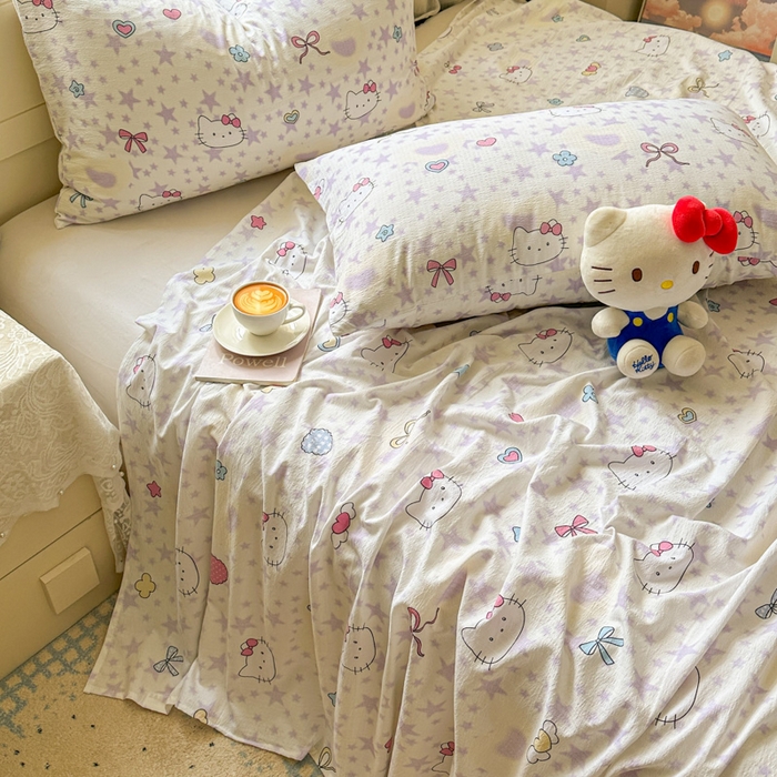 91家纺网 家纺一手货源 找家纺 花伞家居 2025新款印花双层纱单床单床笠（提供买家秀） 星星猫