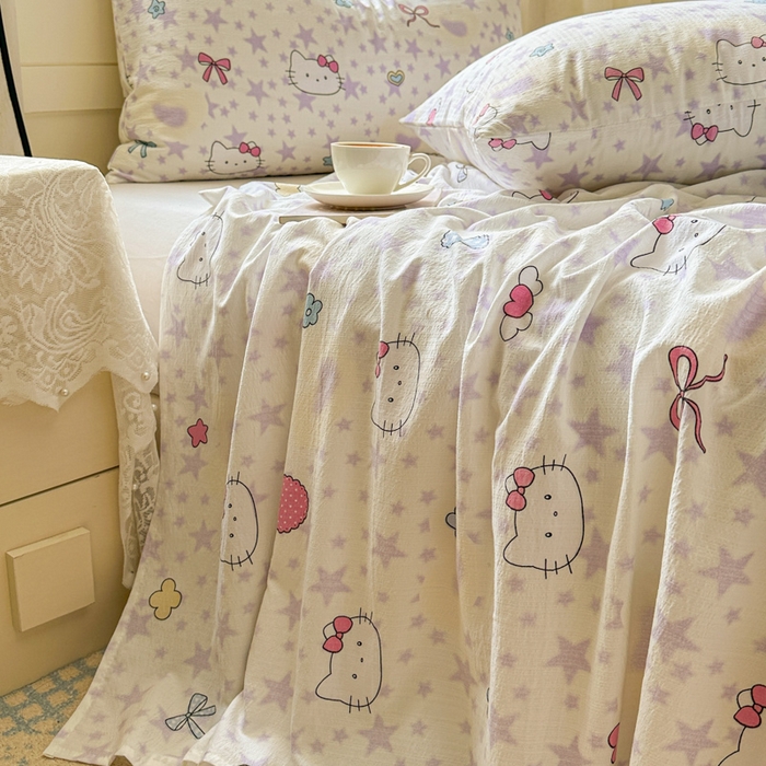 91家纺网 家纺一手货源 找家纺 花伞家居 2025新款印花双层纱单床单床笠（提供买家秀） 星星猫