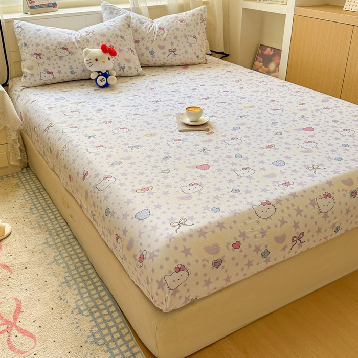 91家纺网 家纺一手货源 找家纺 花伞家居 2025新款印花双层纱单床单床笠（提供买家秀） 星星猫