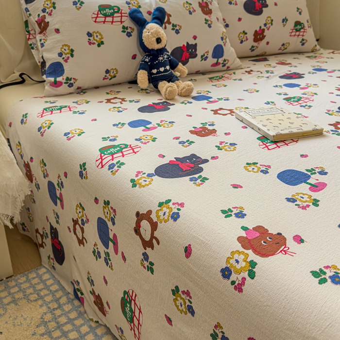 91家纺网 家纺一手货源 找家纺 花伞家居 2025新款印花双层纱单床单床笠（提供买家秀） 休闲一刻