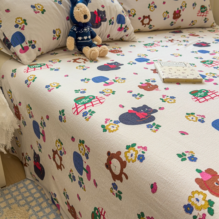 91家纺网 家纺一手货源 找家纺 花伞家居 2025新款印花双层纱单床单床笠（提供买家秀） 休闲一刻