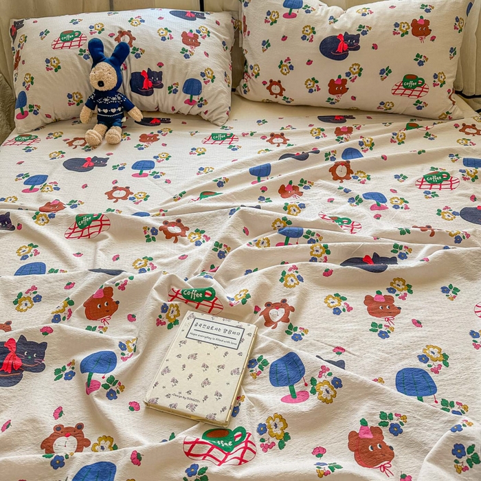 91家纺网 家纺一手货源 找家纺 花伞家居 2025新款印花双层纱单床单床笠（提供买家秀） 休闲一刻