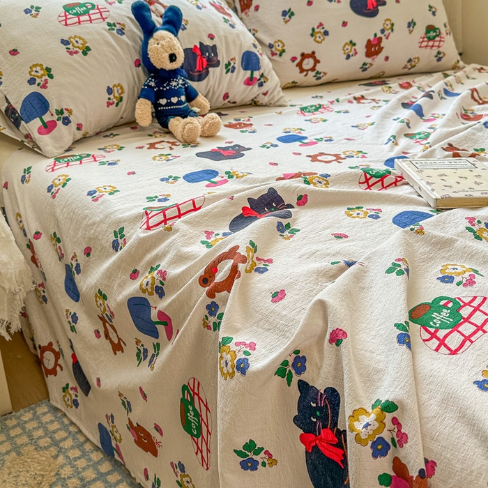 91家纺网 家纺一手货源 找家纺 花伞家居 2025新款印花双层纱单床单床笠（提供买家秀） 休闲一刻