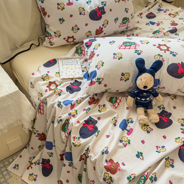 91家纺网 家纺一手货源 找家纺 花伞家居 2025新款印花双层纱单床单床笠（提供买家秀） 休闲一刻