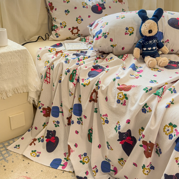 91家纺网 家纺一手货源 找家纺 花伞家居 2025新款印花双层纱单床单床笠（提供买家秀） 休闲一刻