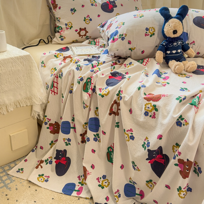 91家纺网 家纺一手货源 找家纺 花伞家居 2025新款印花双层纱单床单床笠（提供买家秀） 休闲一刻