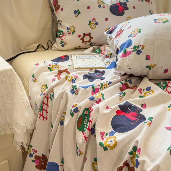 91家纺网 家纺一手货源 找家纺 花伞家居 2025新款印花双层纱单床单床笠（提供买家秀） 休闲一刻