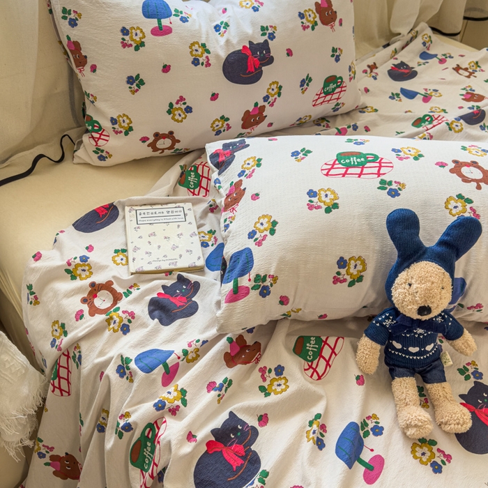 91家纺网 家纺一手货源 找家纺 花伞家居 2025新款印花双层纱单床单床笠（提供买家秀） 休闲一刻