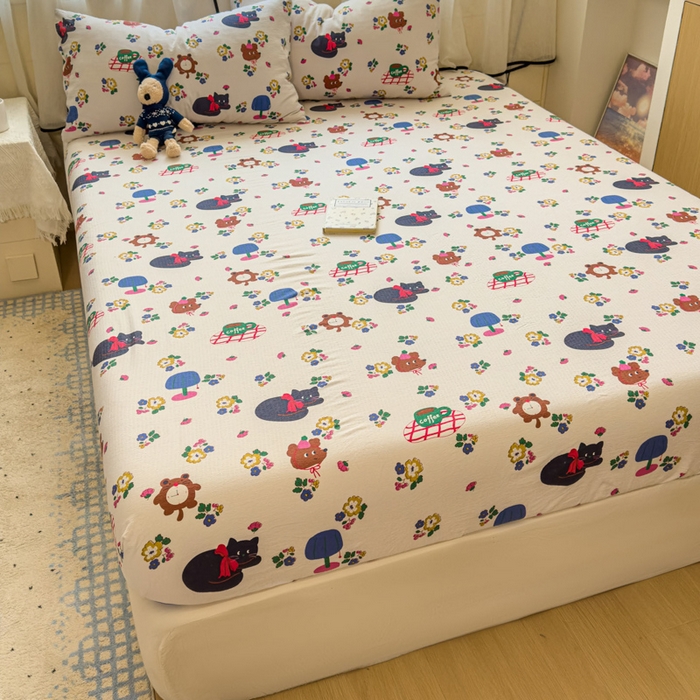 91家纺网 家纺一手货源 找家纺 花伞家居 2025新款印花双层纱单床单床笠（提供买家秀） 休闲一刻