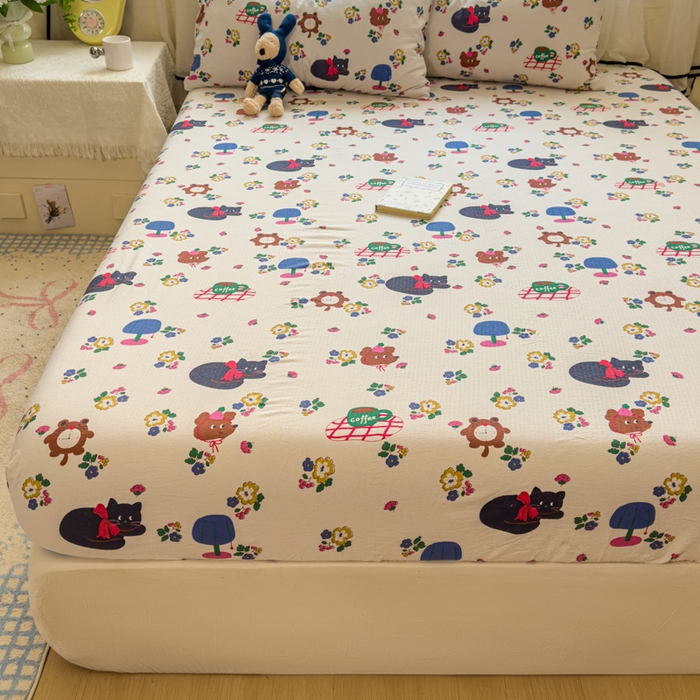 91家纺网 家纺一手货源 找家纺 花伞家居 2025新款印花双层纱单床单床笠（提供买家秀） 休闲一刻