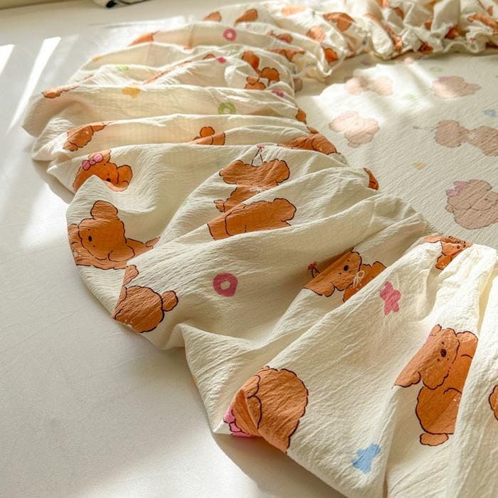 91家纺网 家纺一手货源 找家纺 花伞家居 2025新款印花双层纱单床单床笠（提供买家秀） 樱桃小狗