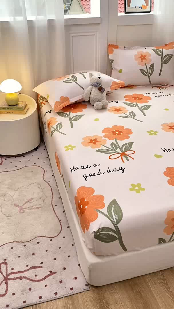 91家纺网 家纺一手货源 找家纺 红日子 2025新款生态斜纹植物羊绒单床笠磨毛床笠三件套 快乐随心 +1