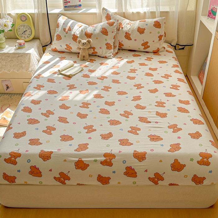 91家纺网 家纺一手货源 找家纺 花伞家居 2025新款印花双层纱单床单床笠（提供买家秀） 樱桃小狗