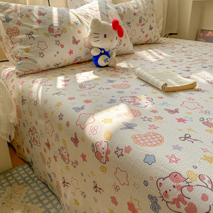 91家纺网 家纺一手货源 找家纺 花伞家居 2025新款印花双层纱单床单床笠（提供买家秀） 追蝴蝶