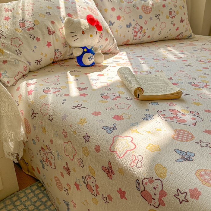 91家纺网 家纺一手货源 找家纺 花伞家居 2025新款印花双层纱单床单床笠（提供买家秀） 追蝴蝶