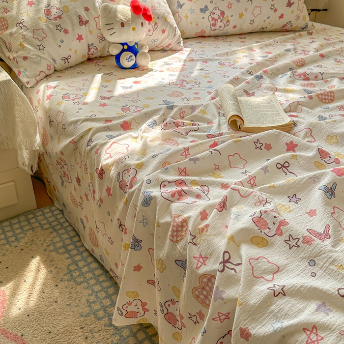 91家纺网 家纺一手货源 找家纺 花伞家居 2025新款印花双层纱单床单床笠（提供买家秀） 追蝴蝶