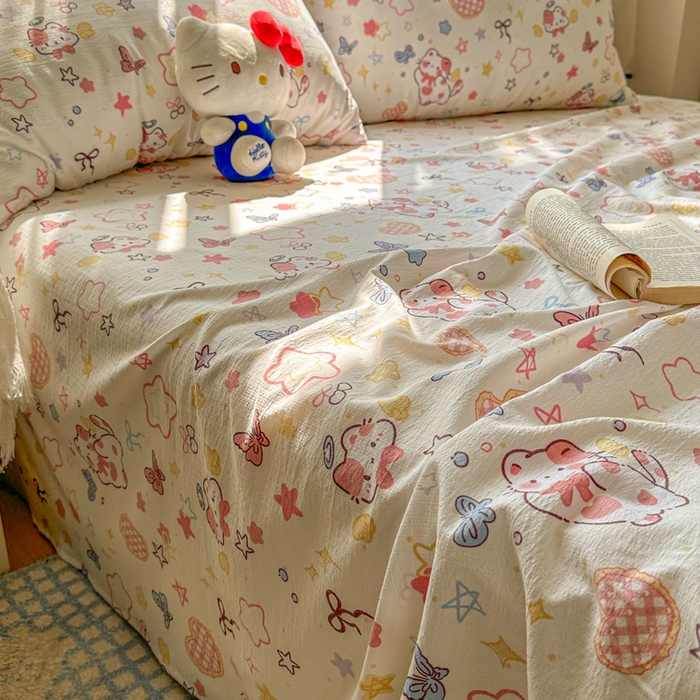 91家纺网 家纺一手货源 找家纺 花伞家居 2025新款印花双层纱单床单床笠（提供买家秀） 追蝴蝶