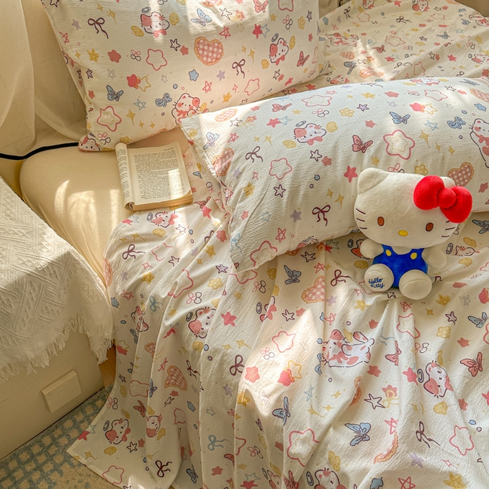 91家纺网 家纺一手货源 找家纺 花伞家居 2025新款印花双层纱单床单床笠（提供买家秀） 追蝴蝶