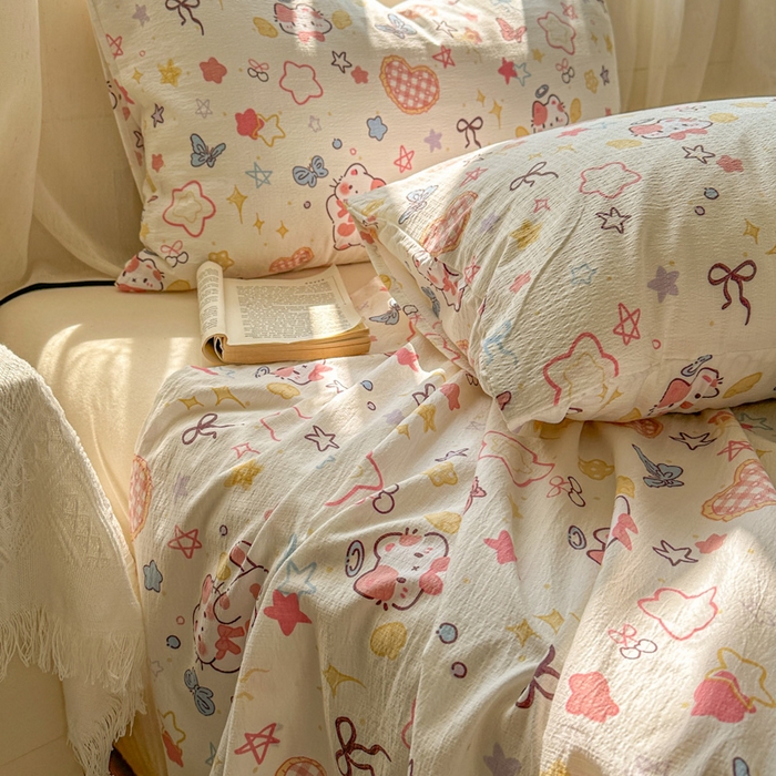 91家纺网 家纺一手货源 找家纺 花伞家居 2025新款印花双层纱单床单床笠（提供买家秀） 追蝴蝶