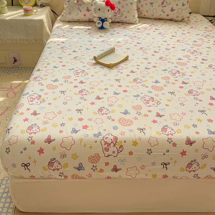 91家纺网 家纺一手货源 找家纺 花伞家居 2025新款印花双层纱单床单床笠（提供买家秀） 追蝴蝶