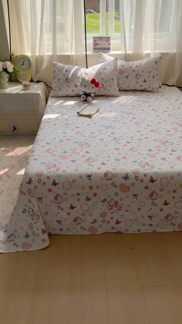 91家纺网 家纺一手货源 找家纺 花伞家居 2025新款印花双层纱单床单床笠（提供买家秀） 追蝴蝶