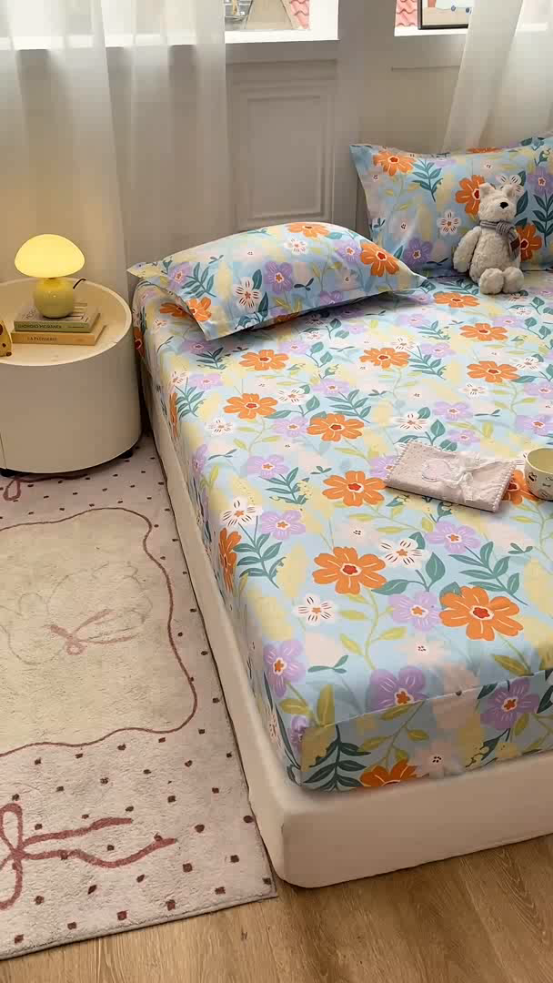 91家纺网 家纺一手货源 找家纺 红日子 2025新款生态斜纹植物羊绒单床笠磨毛床笠三件套 秋风似锦