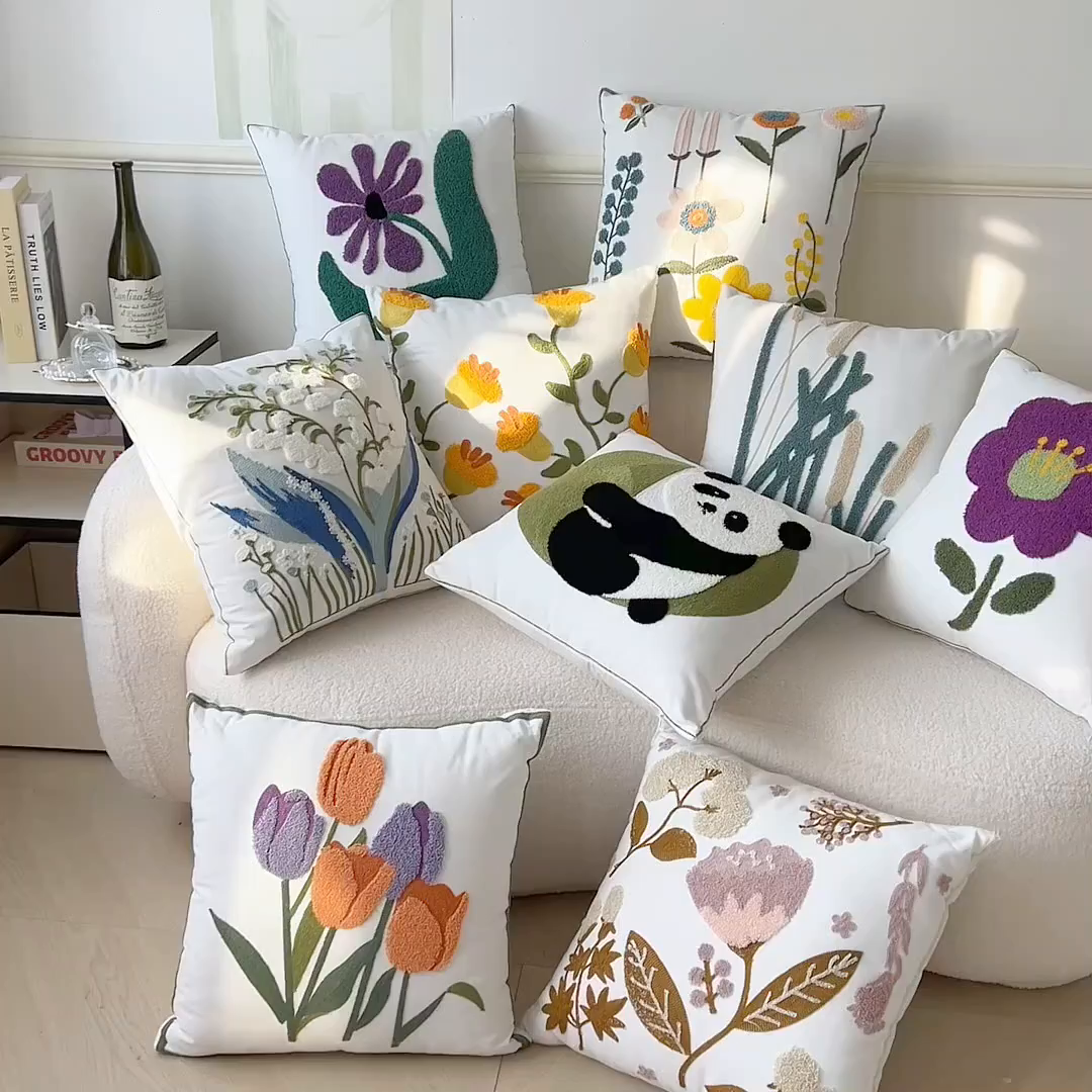 91家纺网 家纺一手货源 找家纺 （总）诺可 2025新款全棉毛巾绣立体感跨境外贸跳色碰撞系类抱枕抱枕套