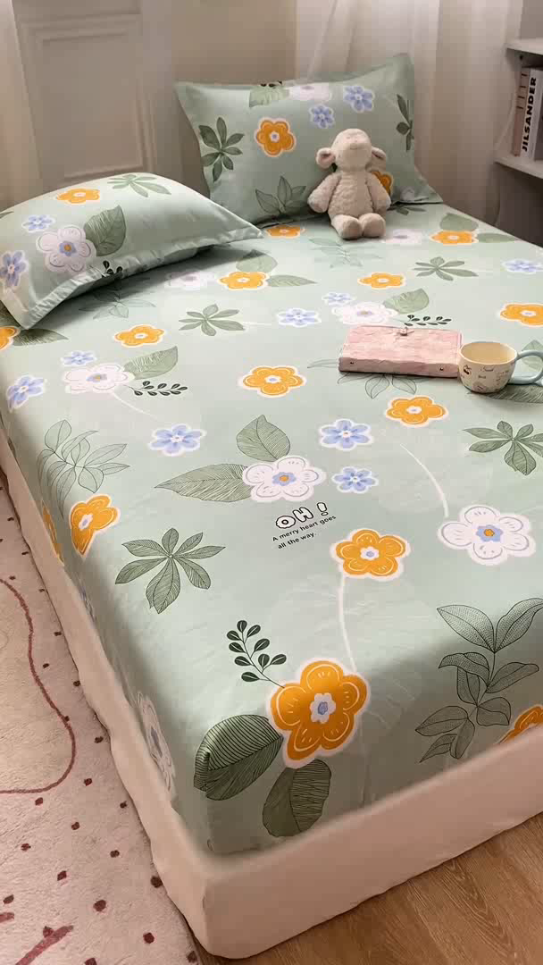 91家纺网 家纺一手货源 找家纺 红日子 2025新款生态斜纹植物羊绒单床笠磨毛床笠三件套 珍珠花语